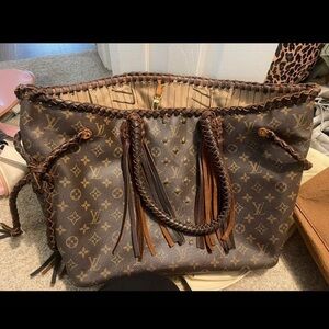 Louis Vuitton Brown Monogram Braided-Trim Fringe Tote
